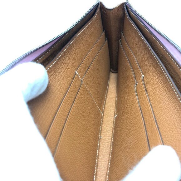HERMES remix combine duo Long Wallet Epsom Mauve Sylvestre x Lime pink/yellow - Picture 9 of 16